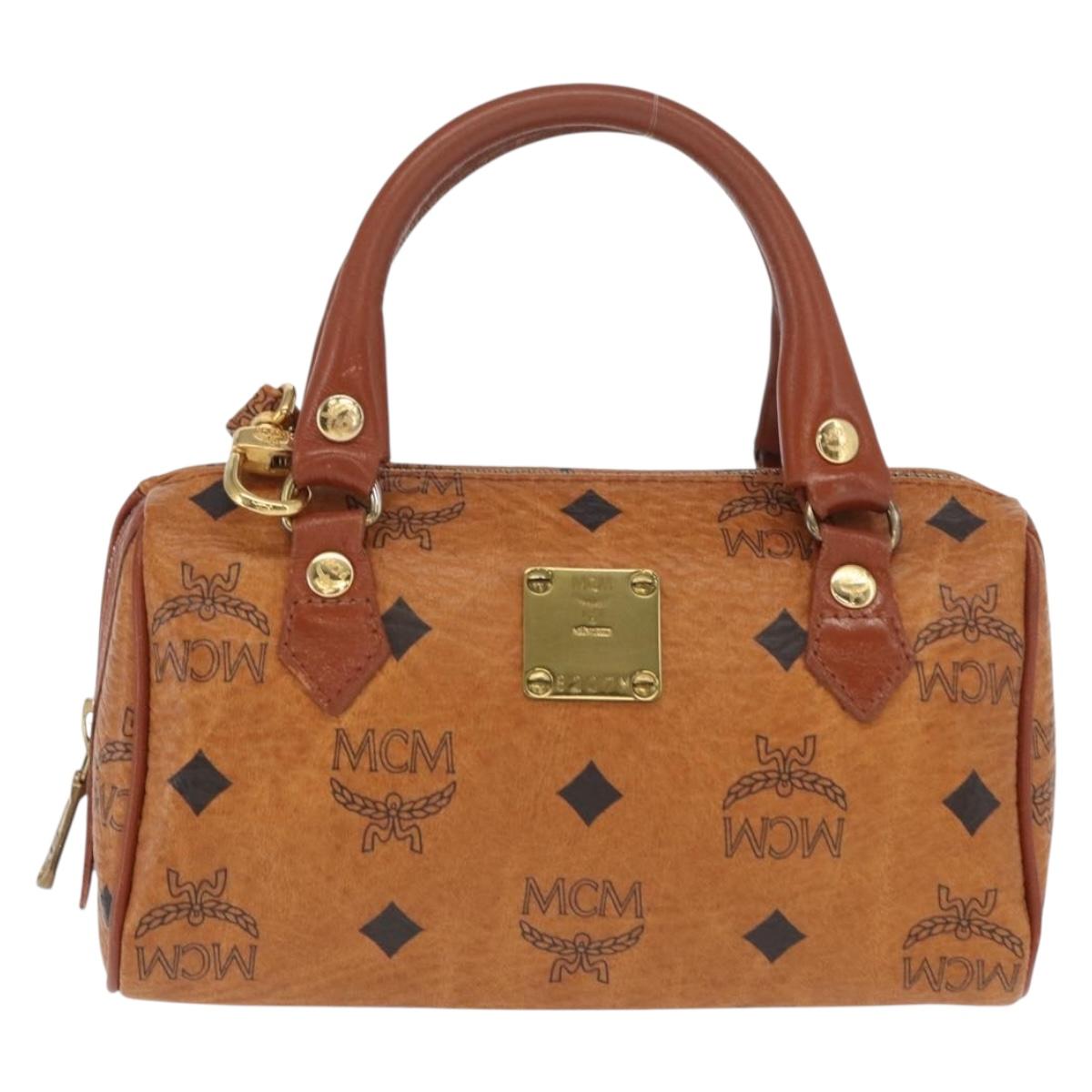 MCM Vicetos Logogram mini Hand Bag PVC Leather 2way Brown Gold Auth 157456