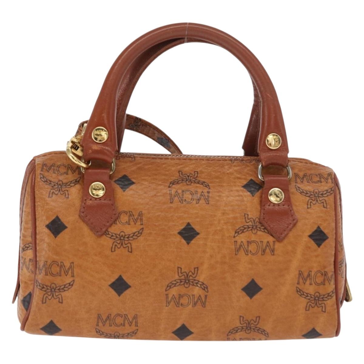 MCM Vicetos Logogram mini Hand Bag PVC Leather 2way Brown Gold Auth 157456