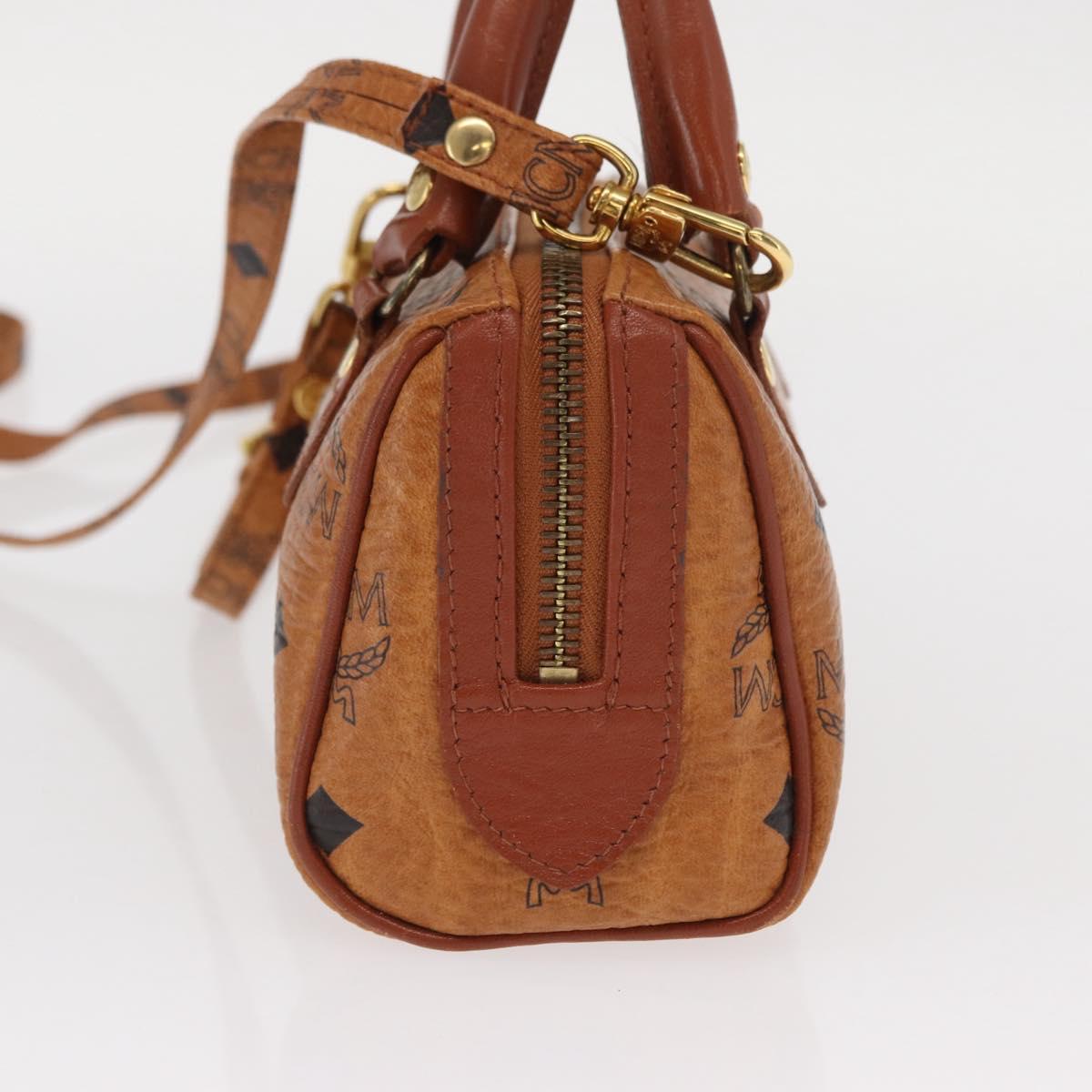 MCM Vicetos Logogram mini Hand Bag PVC Leather 2way Brown Gold Auth 157456