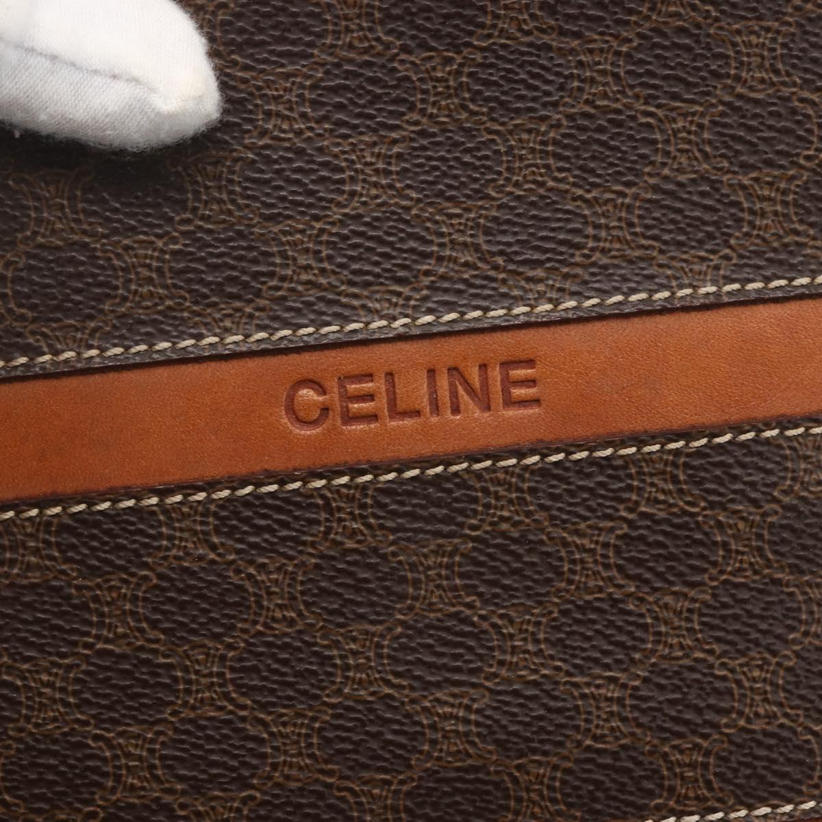 CELINE Macadam Canvas Shoulder Bag PVC Leather Brown Gold Auth 157460