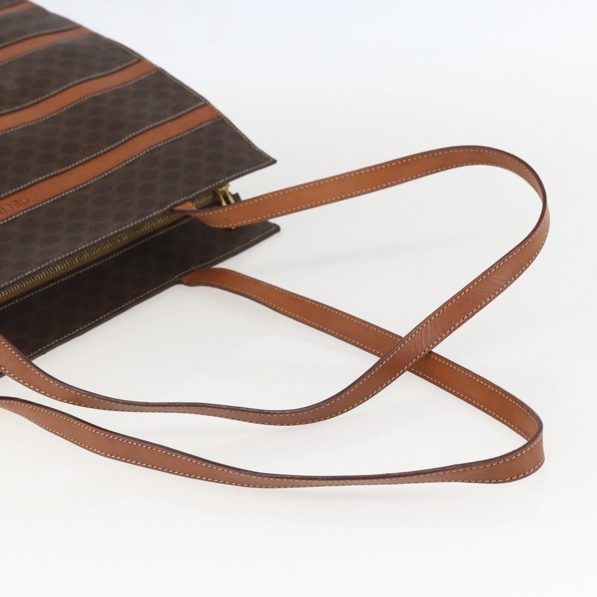 CELINE Macadam Canvas Shoulder Bag PVC Leather Brown Gold Auth 157460