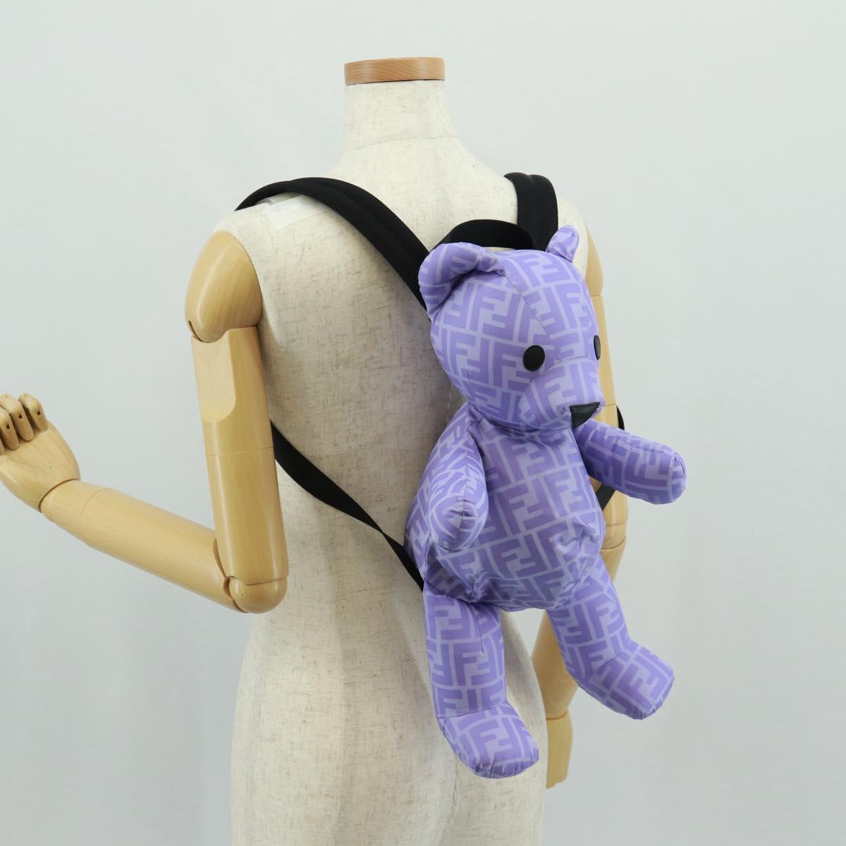 FENDI Zucca Canvas Bear Backpack Nylon Purple Silver Auth 157464SAM