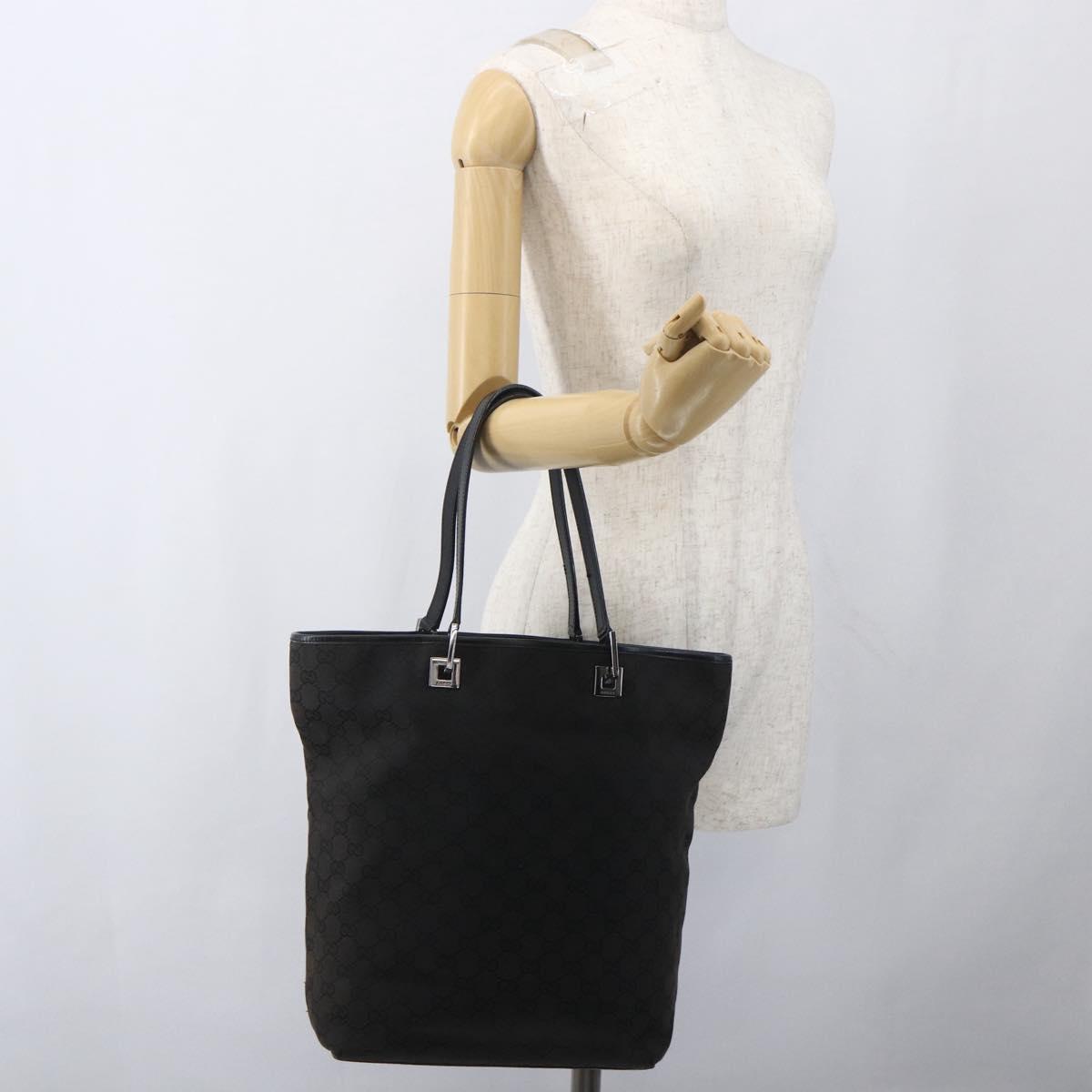 GUCCI GG Canvas Tote Bag Black Silver 31243 Auth 157468