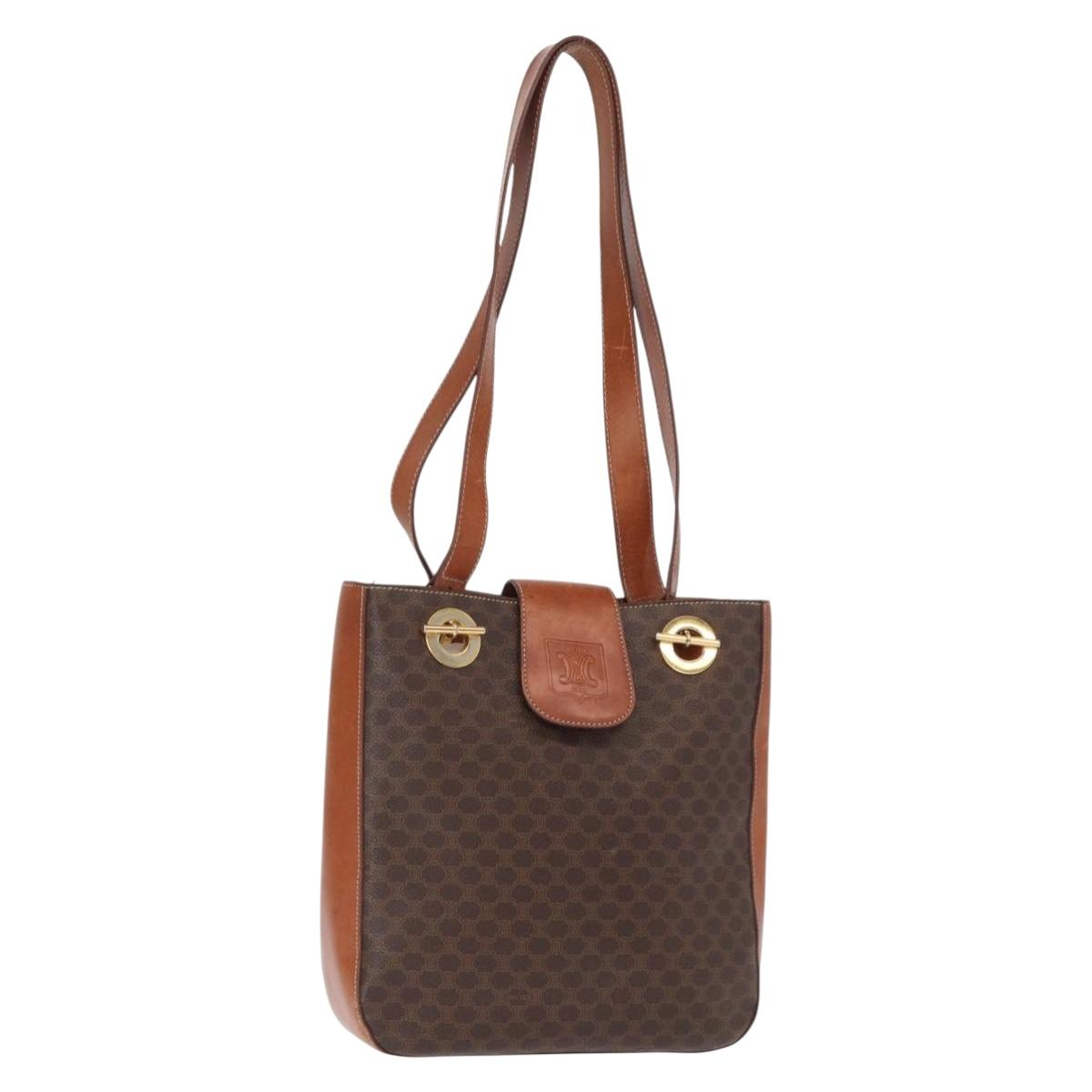 CELINE Macadam Canvas Shoulder Bag PVC Leather Brown Gold Auth 157470