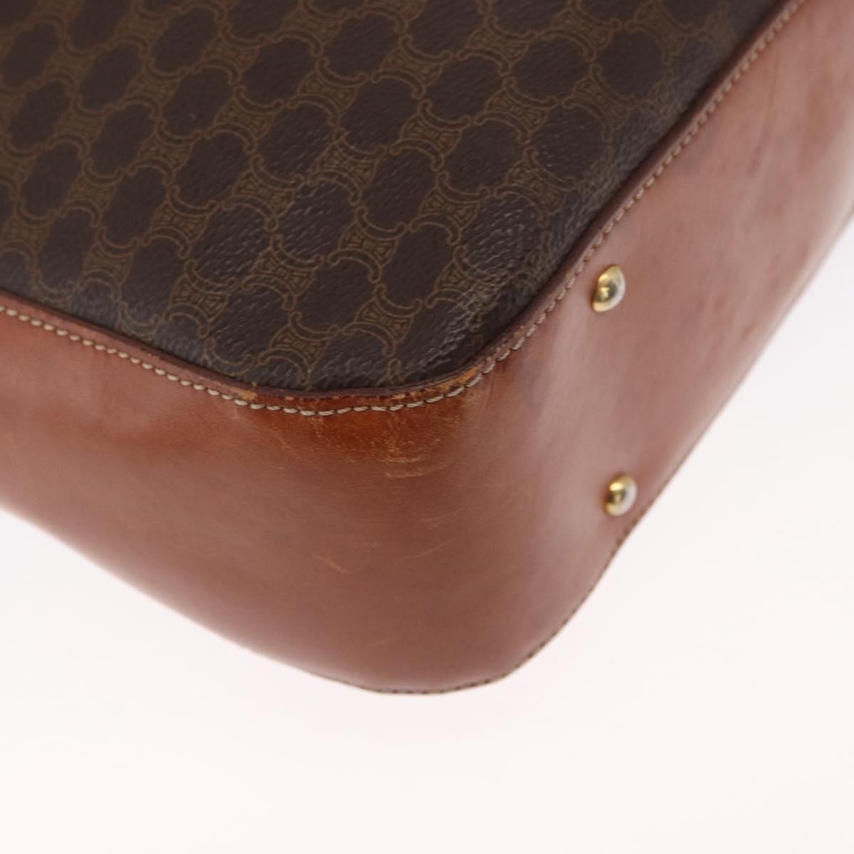 CELINE Macadam Canvas Shoulder Bag PVC Leather Brown Gold Auth 157470