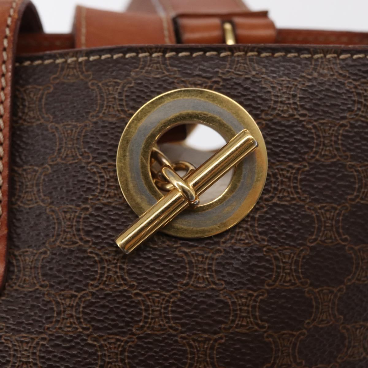 CELINE Macadam Canvas Shoulder Bag PVC Leather Brown Gold Auth 157470