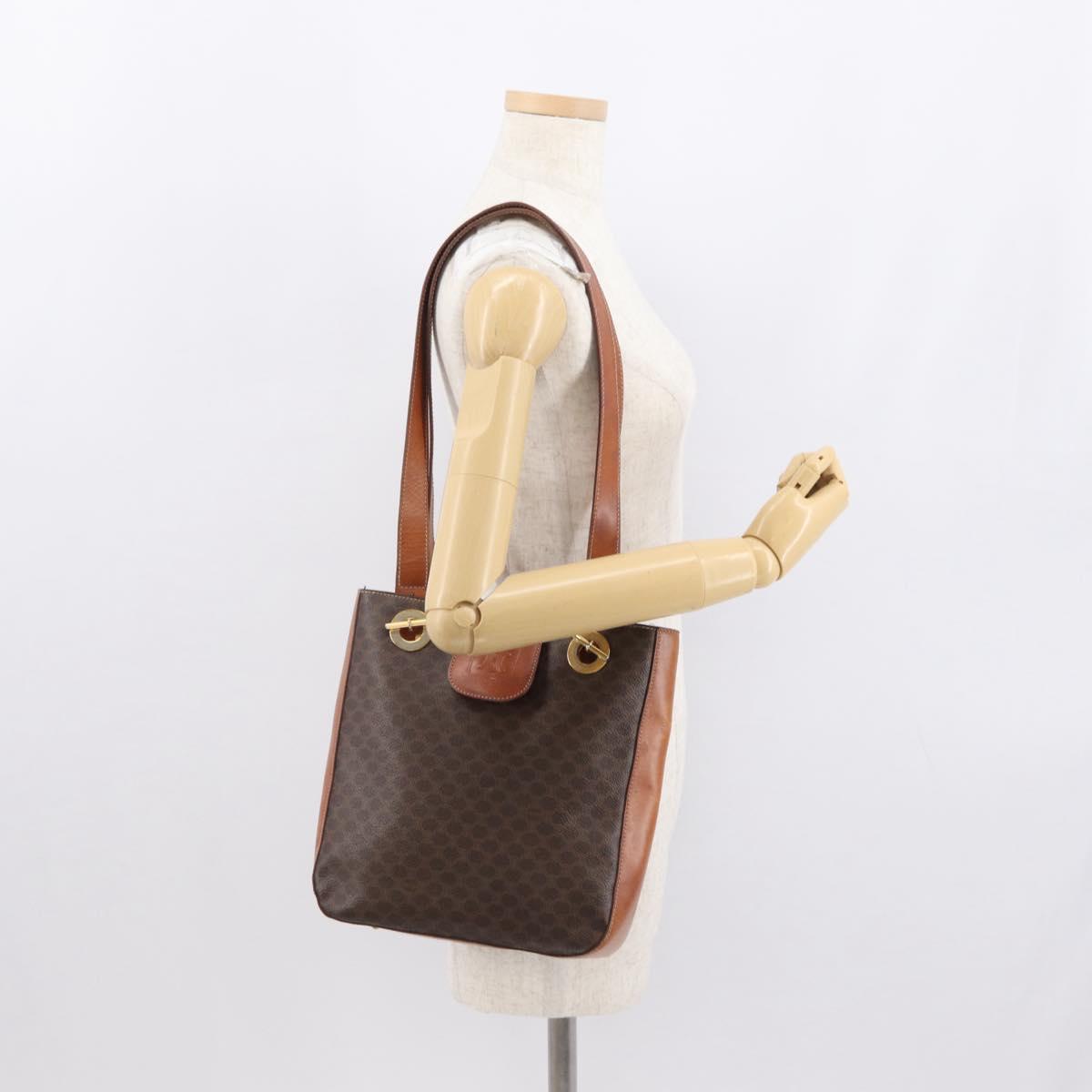 CELINE Macadam Canvas Shoulder Bag PVC Leather Brown Gold Auth 157470