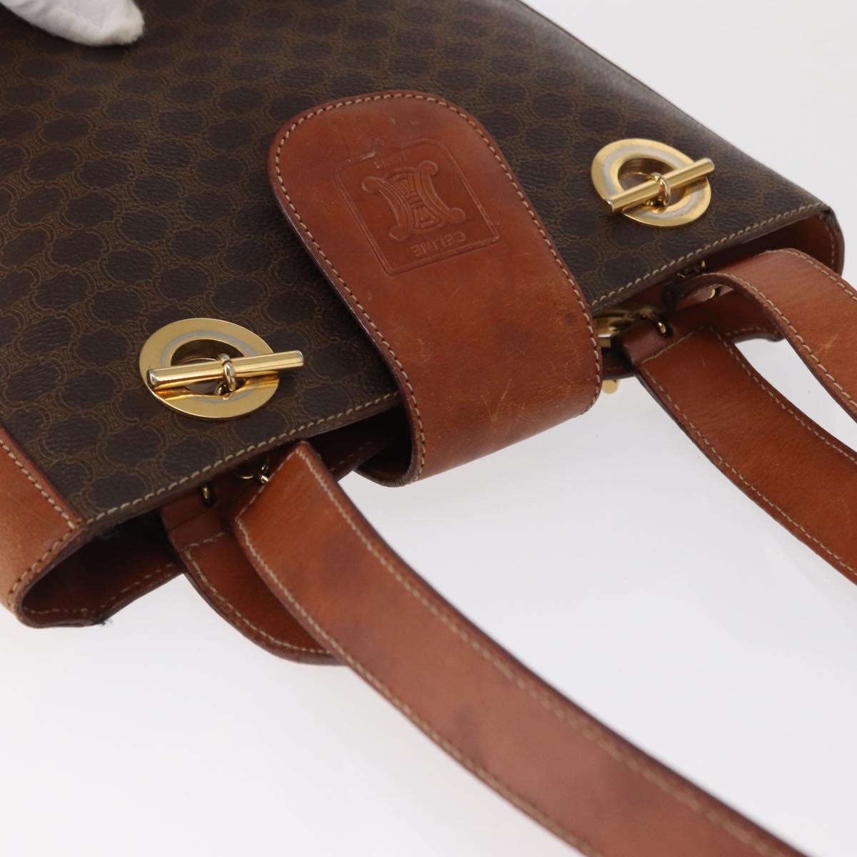 CELINE Macadam Canvas Shoulder Bag PVC Leather Brown Gold Auth 157470