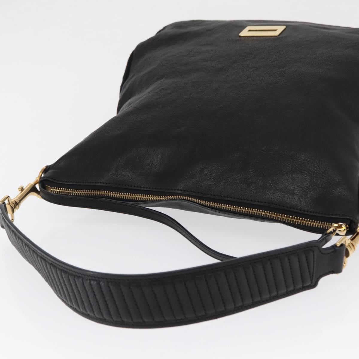CELINE Shoulder Bag Leather Black Gold Auth 157472