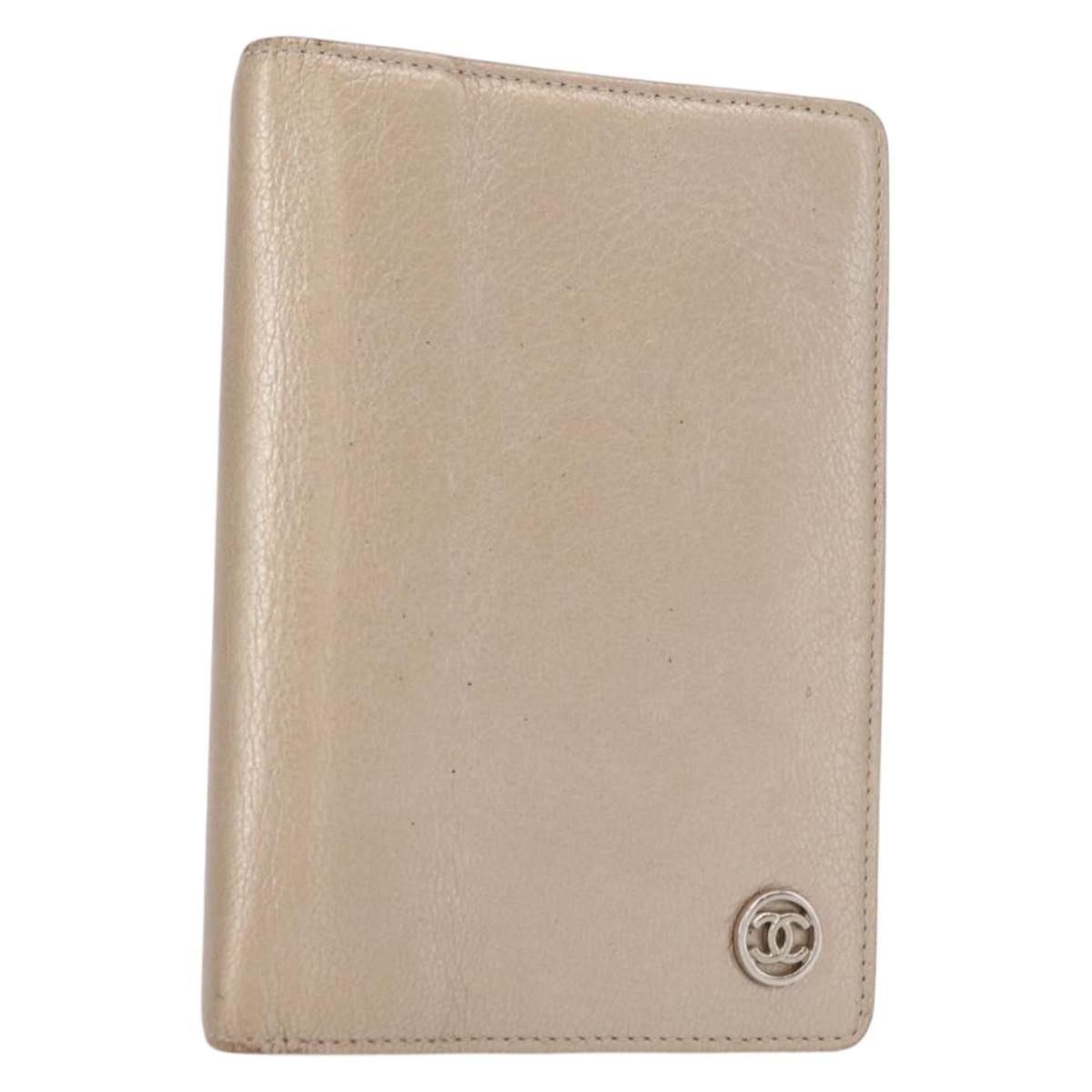 CHANEL Day Planner Cover Leather Beige Gold CC Auth 157485
