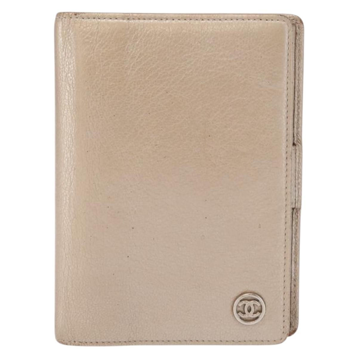 CHANEL Day Planner Cover Leather Beige Gold CC Auth 157485