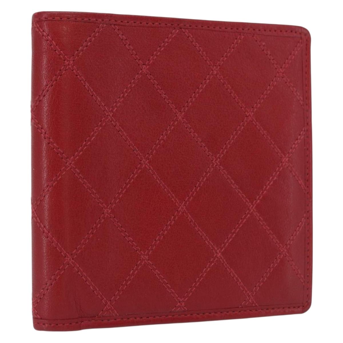 CHANEL Matelasse Wallet Lamb Skin Red CC Auth 157494