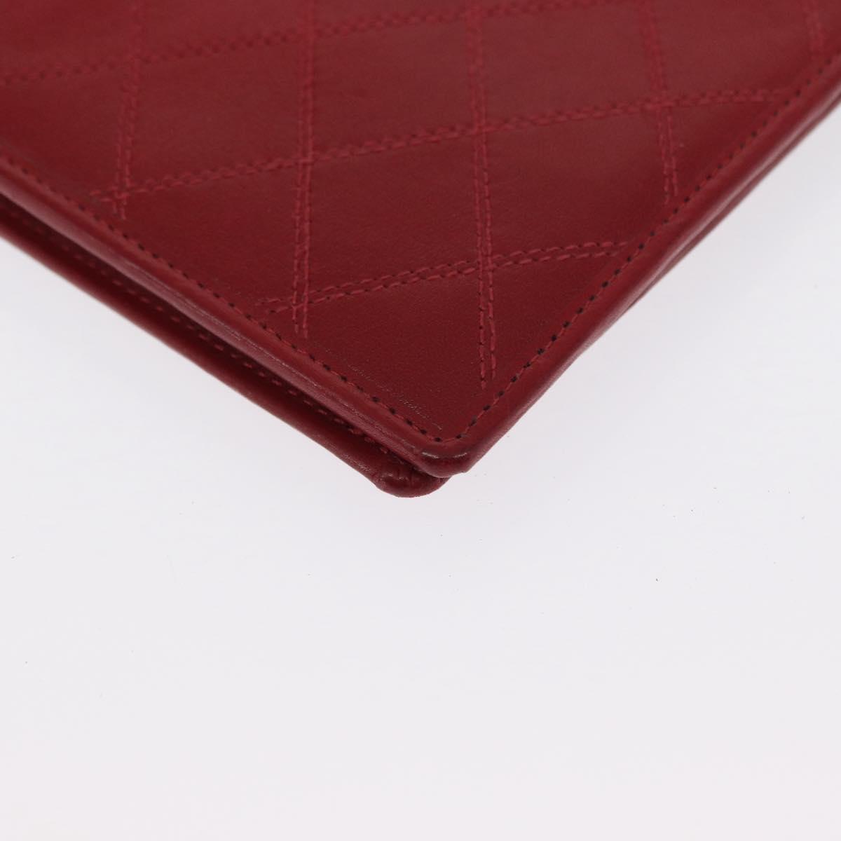CHANEL Matelasse Wallet Lamb Skin Red CC Auth 157494