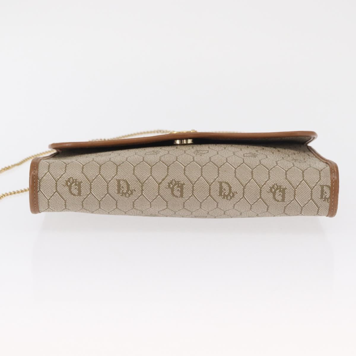 Christian Dior Honeycomb Canvas Shoulder Bag PVC Beige Gold Auth 157506