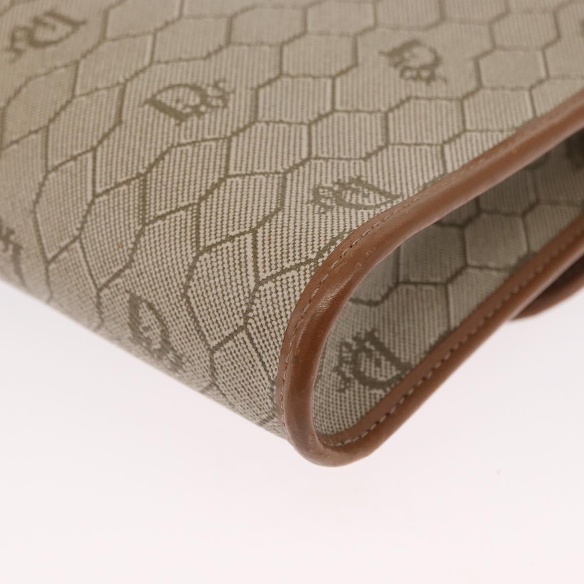 Christian Dior Honeycomb Canvas Shoulder Bag PVC Beige Gold Auth 157506