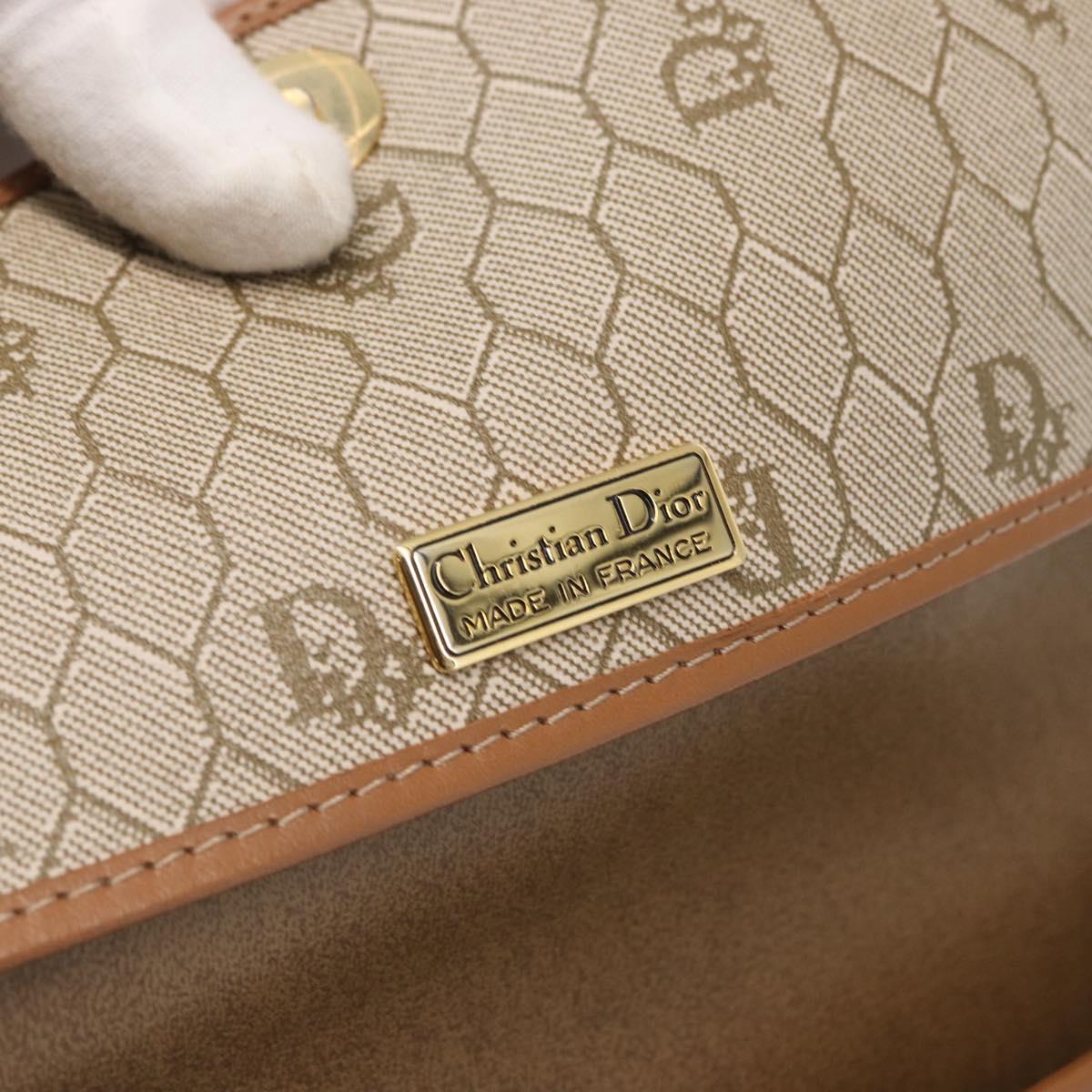 Christian Dior Honeycomb Canvas Shoulder Bag PVC Beige Gold Auth 157506