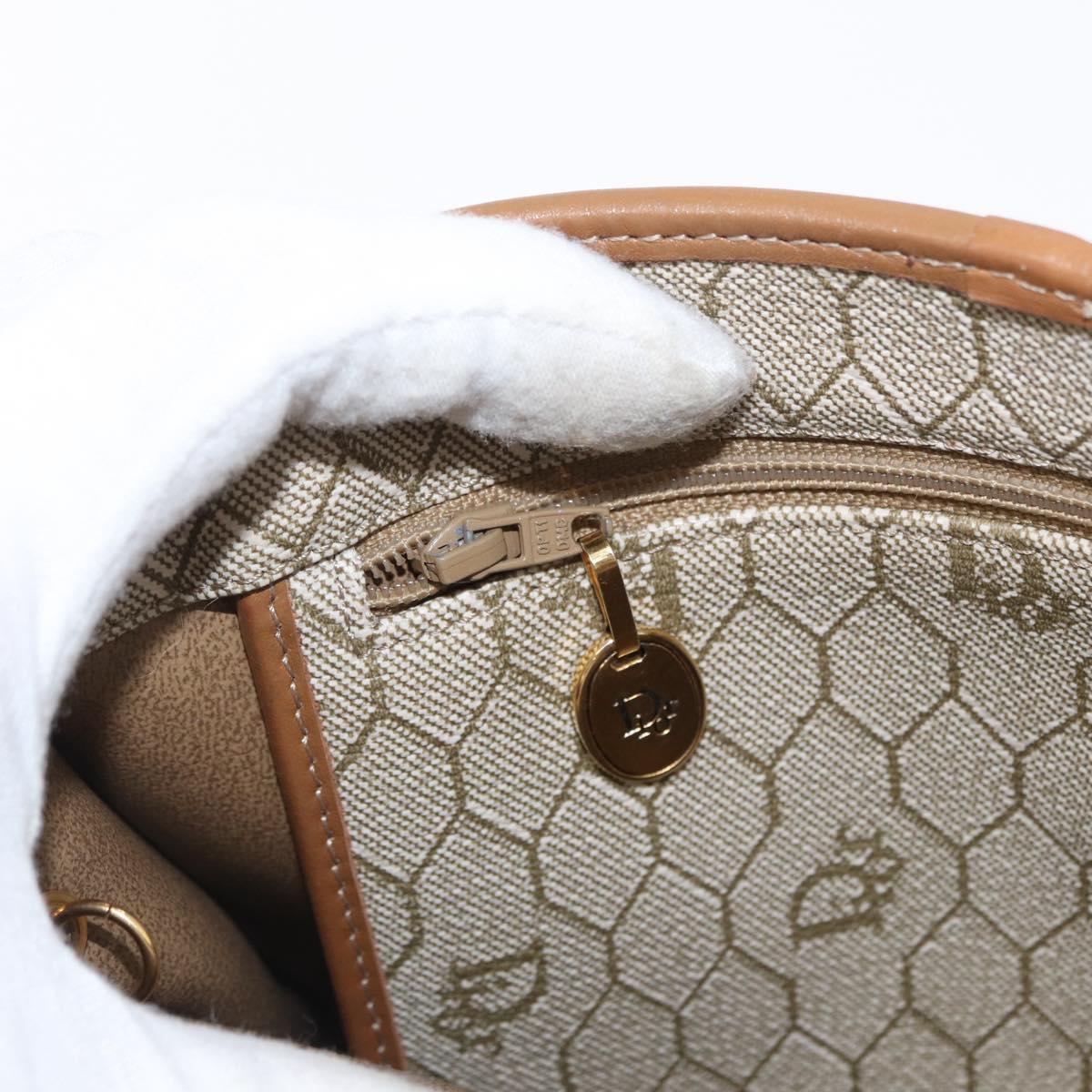 Christian Dior Honeycomb Canvas Shoulder Bag PVC Beige Gold Auth 157506