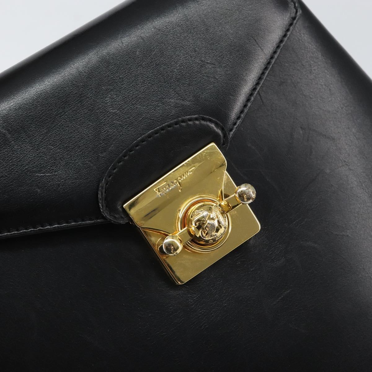 Salvatore Ferragamo Hand Bag Leather Black Gold Auth 157508