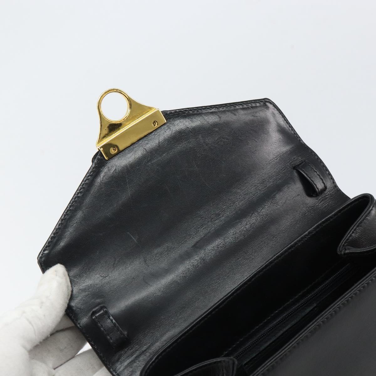 Salvatore Ferragamo Hand Bag Leather Black Gold Auth 157508