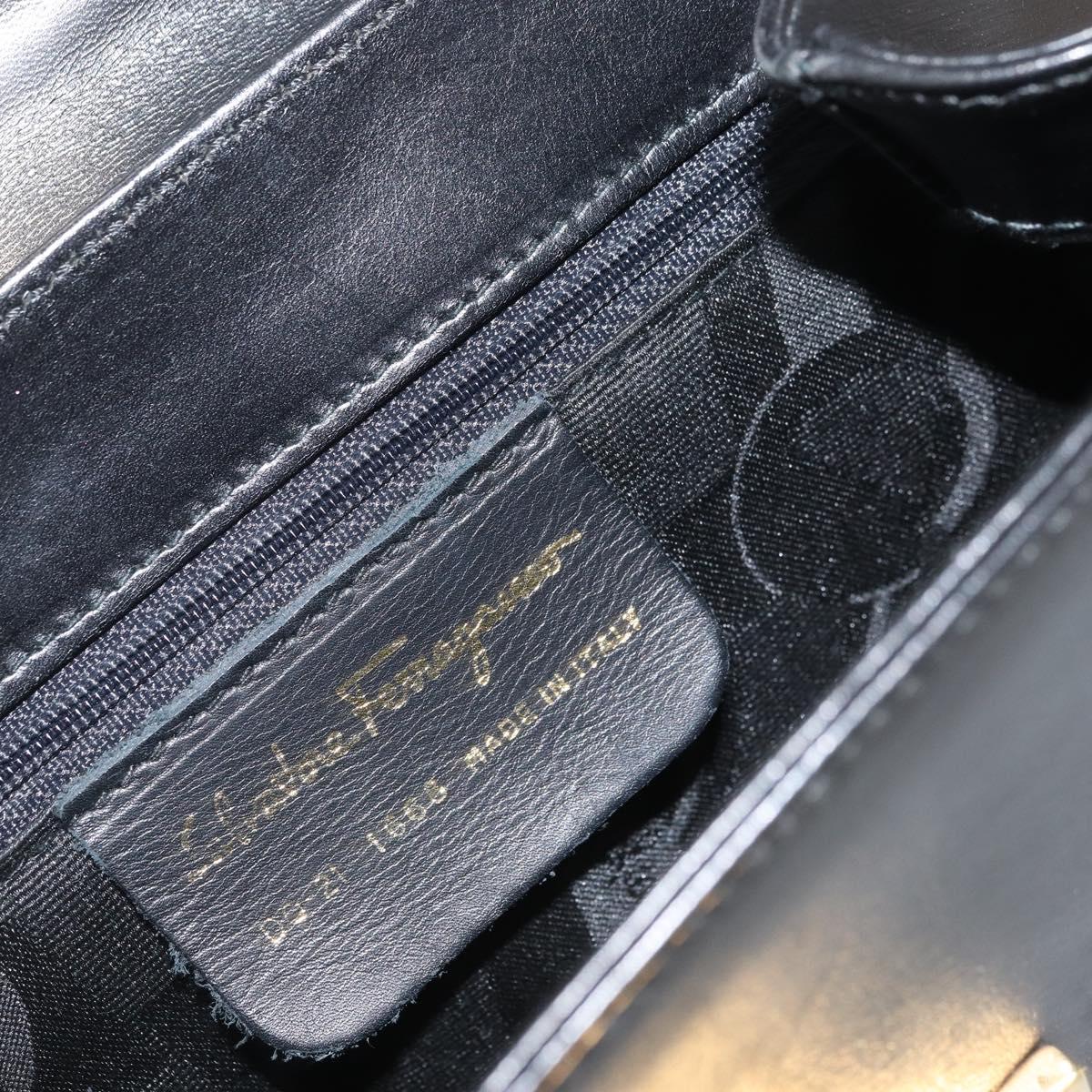 Salvatore Ferragamo Hand Bag Leather Black Gold Auth 157508