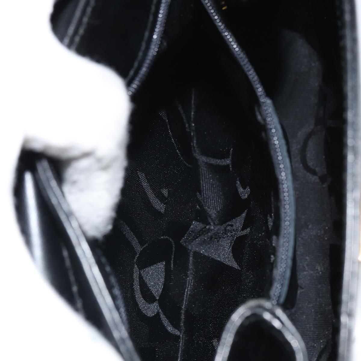 Salvatore Ferragamo Hand Bag Leather Black Gold Auth 157508