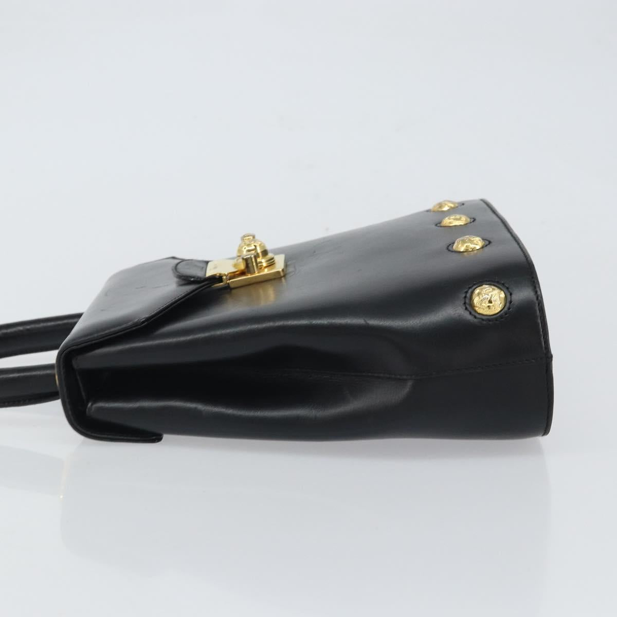 Salvatore Ferragamo Hand Bag Leather Black Gold Auth 157508