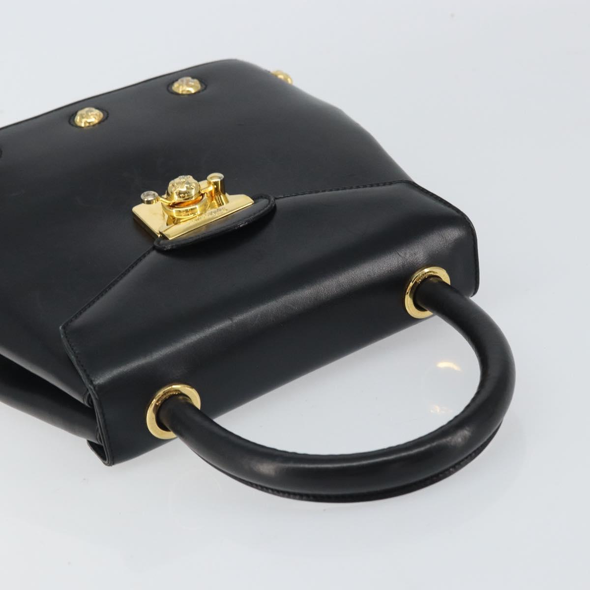 Salvatore Ferragamo Hand Bag Leather Black Gold Auth 157508