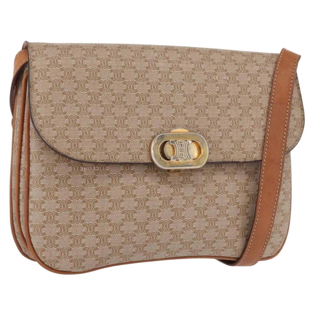 CELINE Macadam Canvas Shoulder Bag PVC Beige Gold Auth 157511