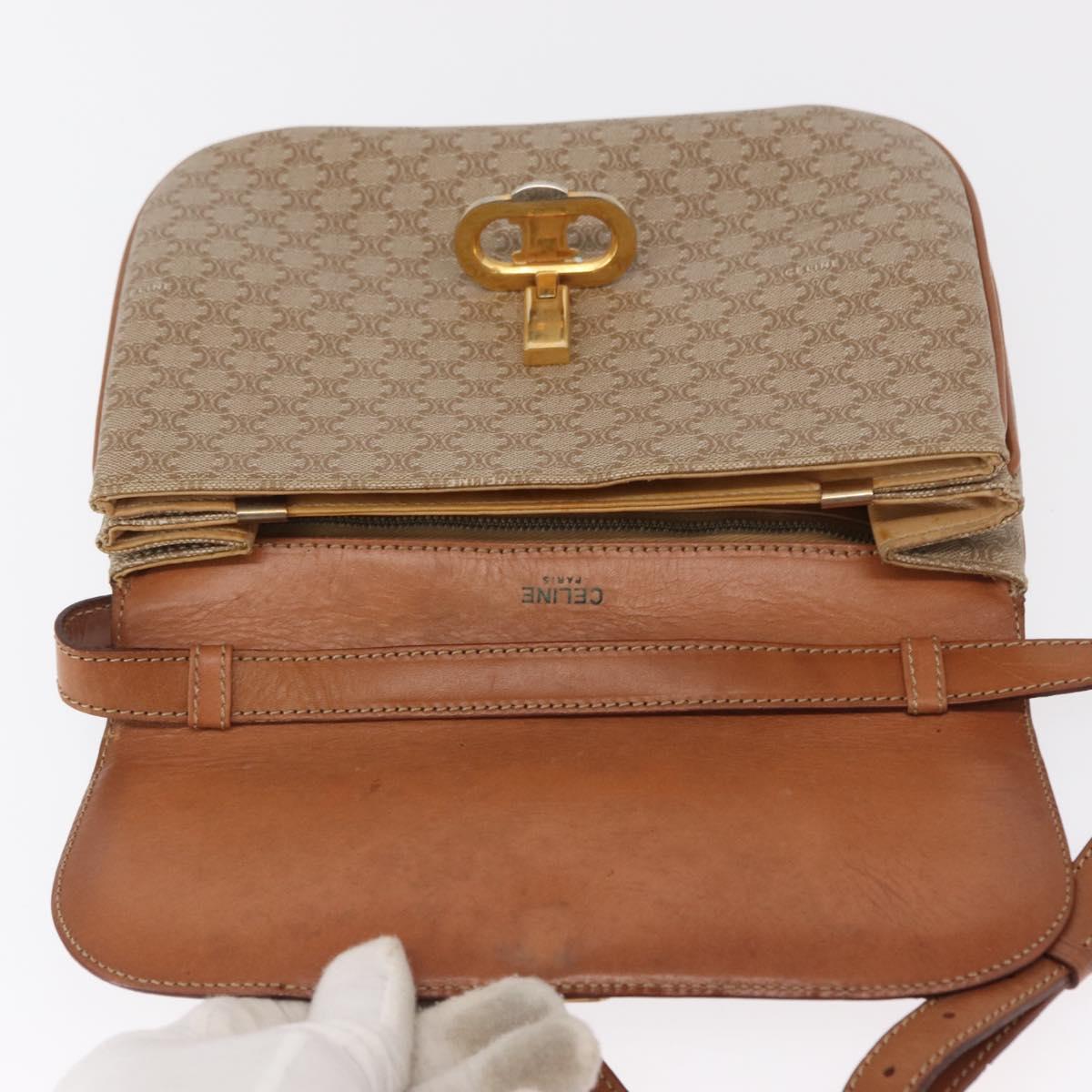 CELINE Macadam Canvas Shoulder Bag PVC Beige Gold Auth 157511