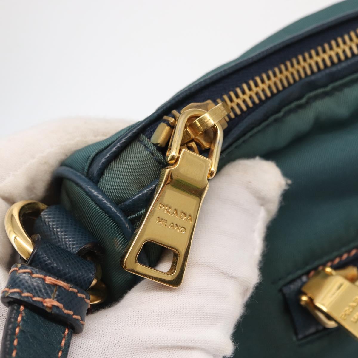 PRADA Accessory Pouch Nylon Green Gold Auth 157520