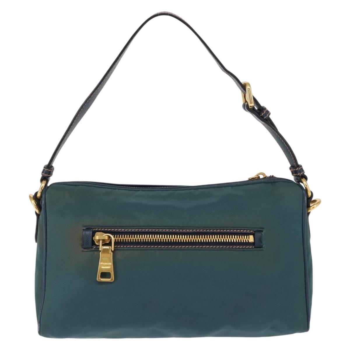 PRADA Accessory Pouch Nylon Green Gold Auth 157520