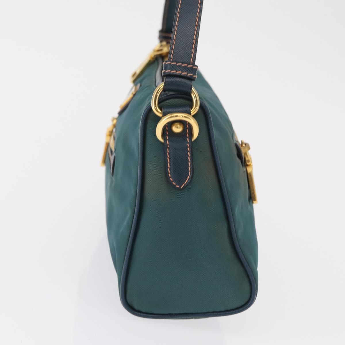 PRADA Accessory Pouch Nylon Green Gold Auth 157520