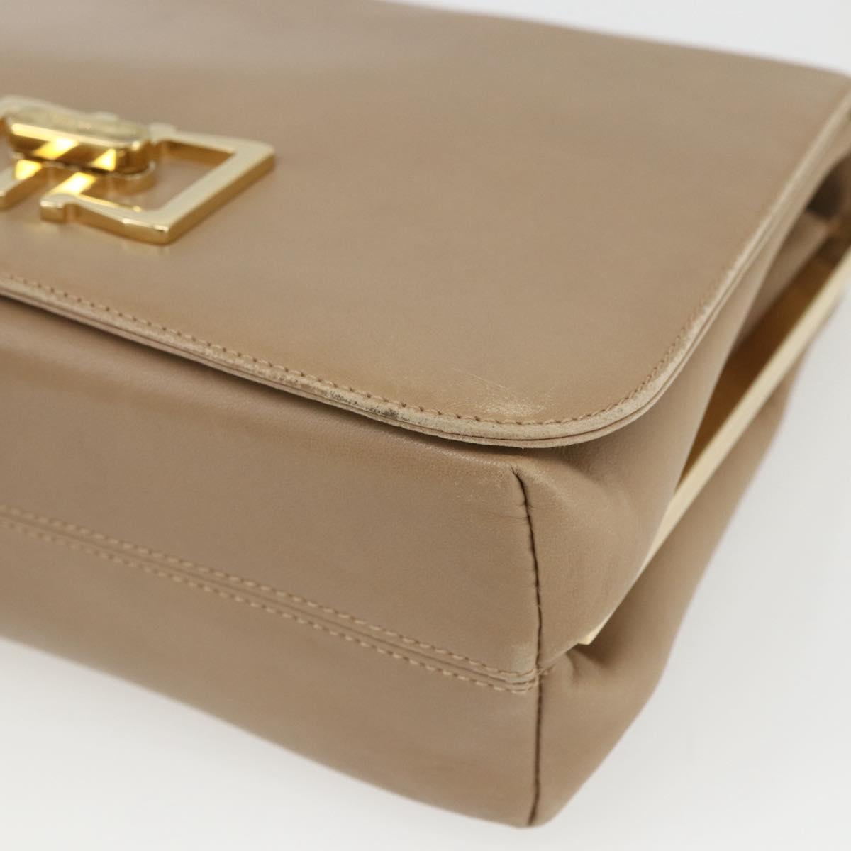 Salvatore Ferragamo Shoulder Bag Leather Beige Gold Auth 157525V