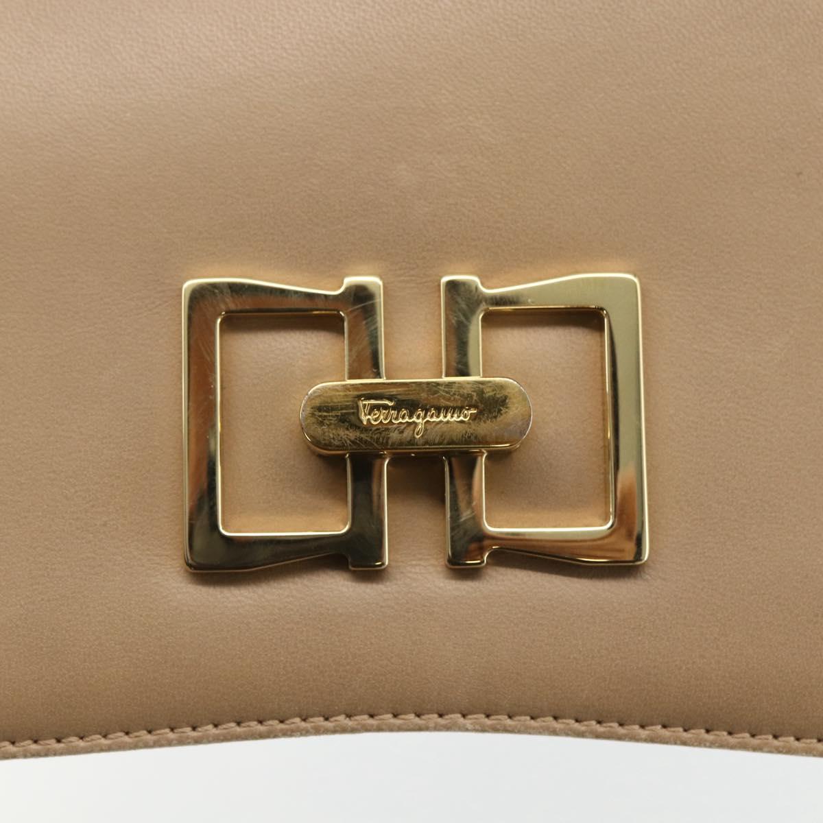 Salvatore Ferragamo Shoulder Bag Leather Beige Gold Auth 157525V