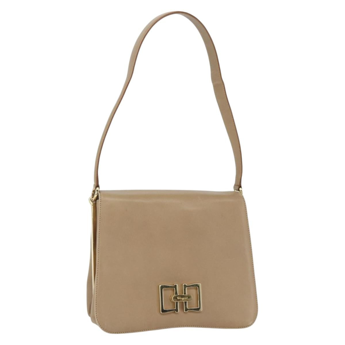 Salvatore Ferragamo Shoulder Bag Leather Beige Gold Auth 157525V