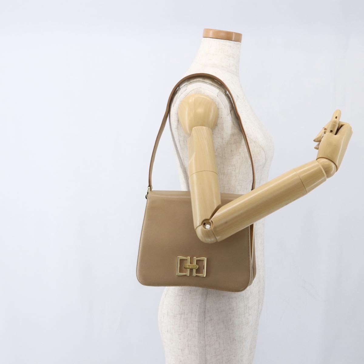 Salvatore Ferragamo Shoulder Bag Leather Beige Gold Auth 157525V