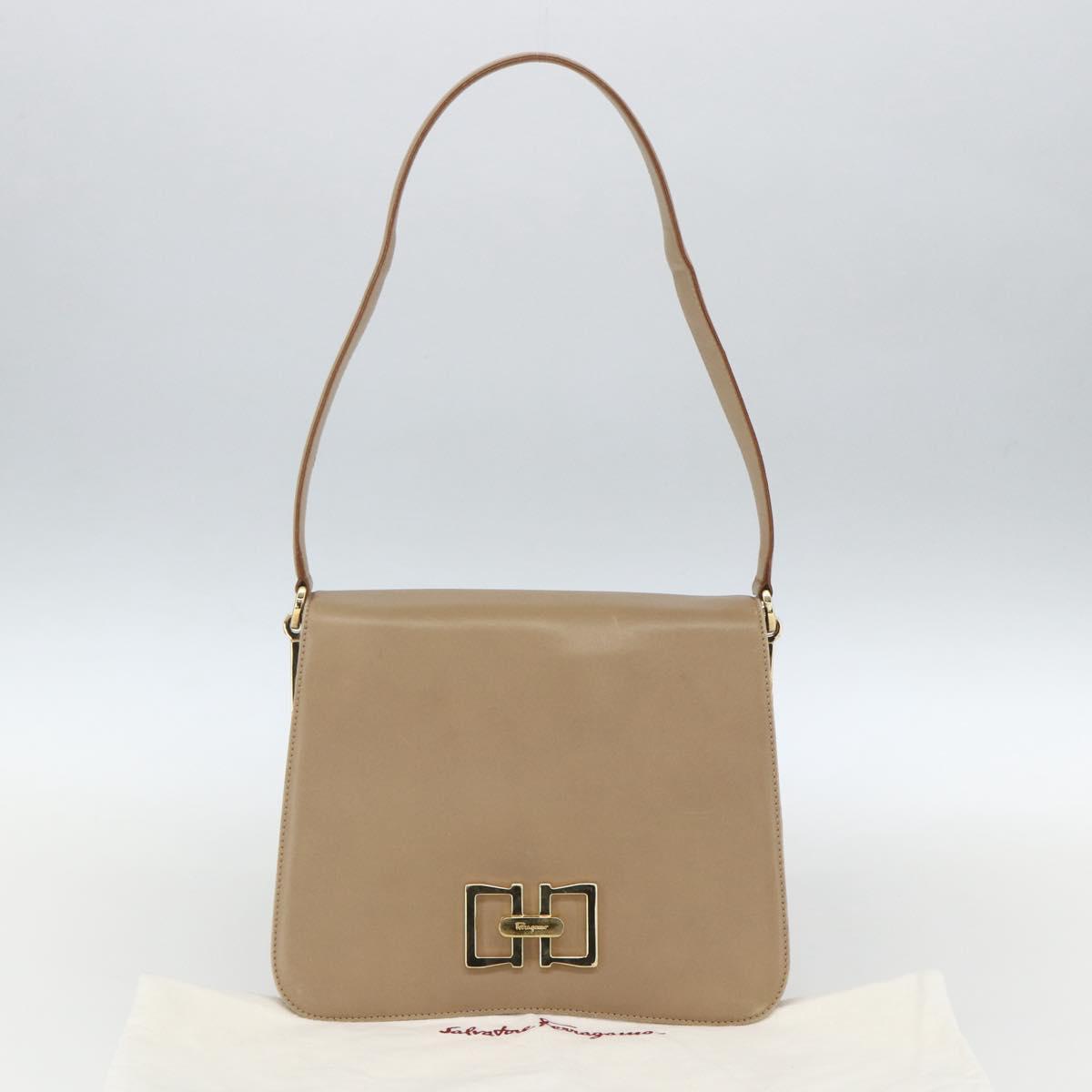 Salvatore Ferragamo Shoulder Bag Leather Beige Gold Auth 157525V