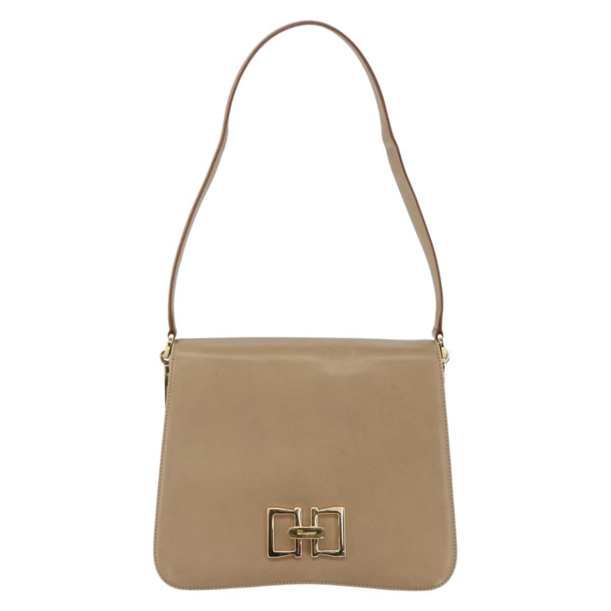 Salvatore Ferragamo Shoulder Bag Leather Beige Gold Auth 157525V