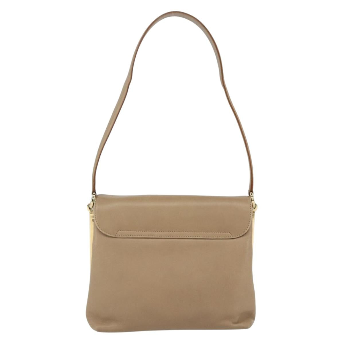 Salvatore Ferragamo Shoulder Bag Leather Beige Gold Auth 157525V