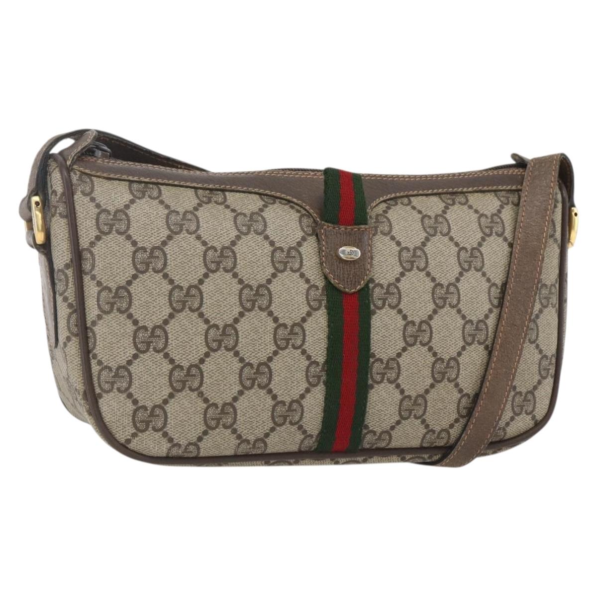 GUCCI GG Supreme Web Sherry Line Bag PVC Beige Gold 89 02 054 Auth 157528