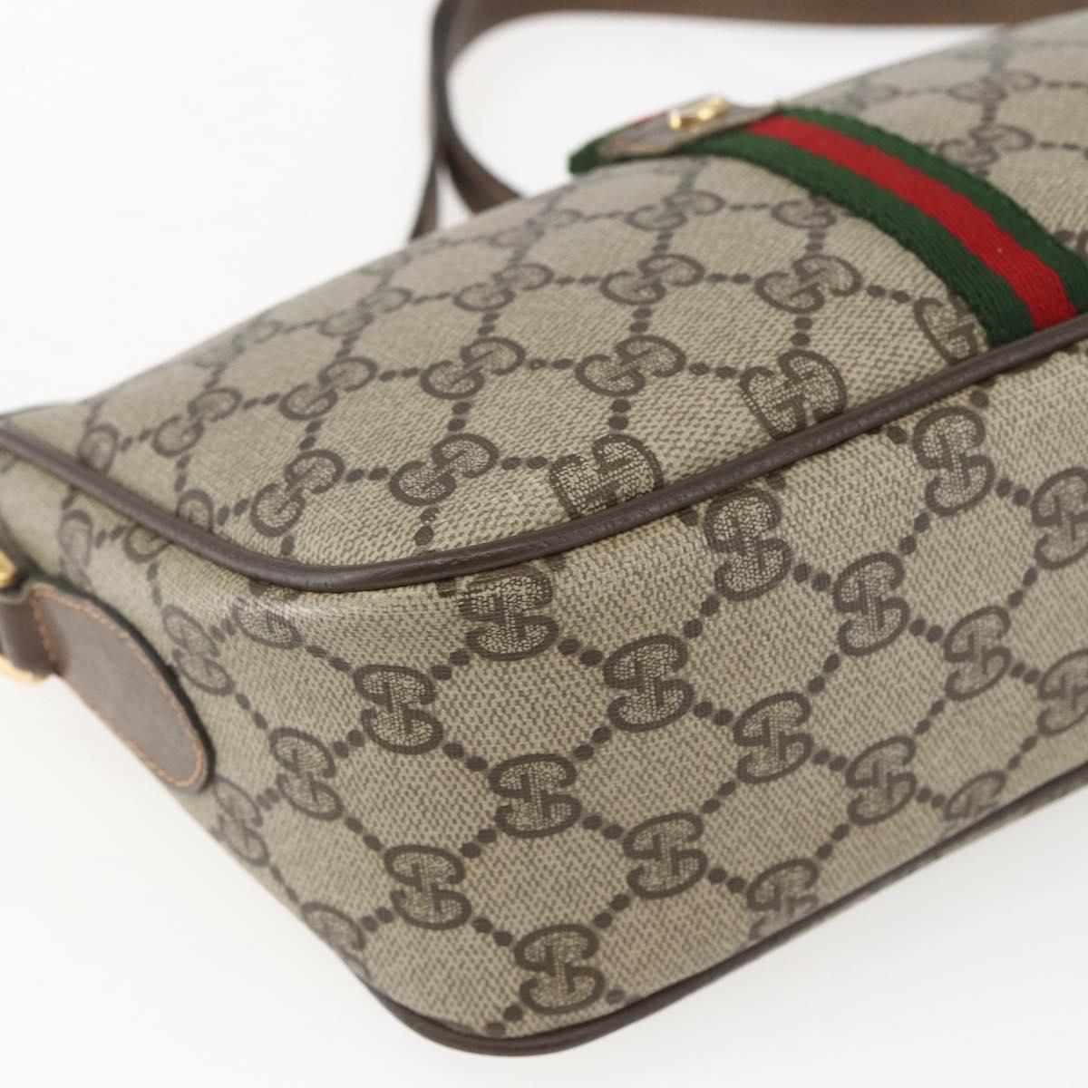 GUCCI GG Supreme Web Sherry Line Bag PVC Beige Gold 89 02 054 Auth 157528