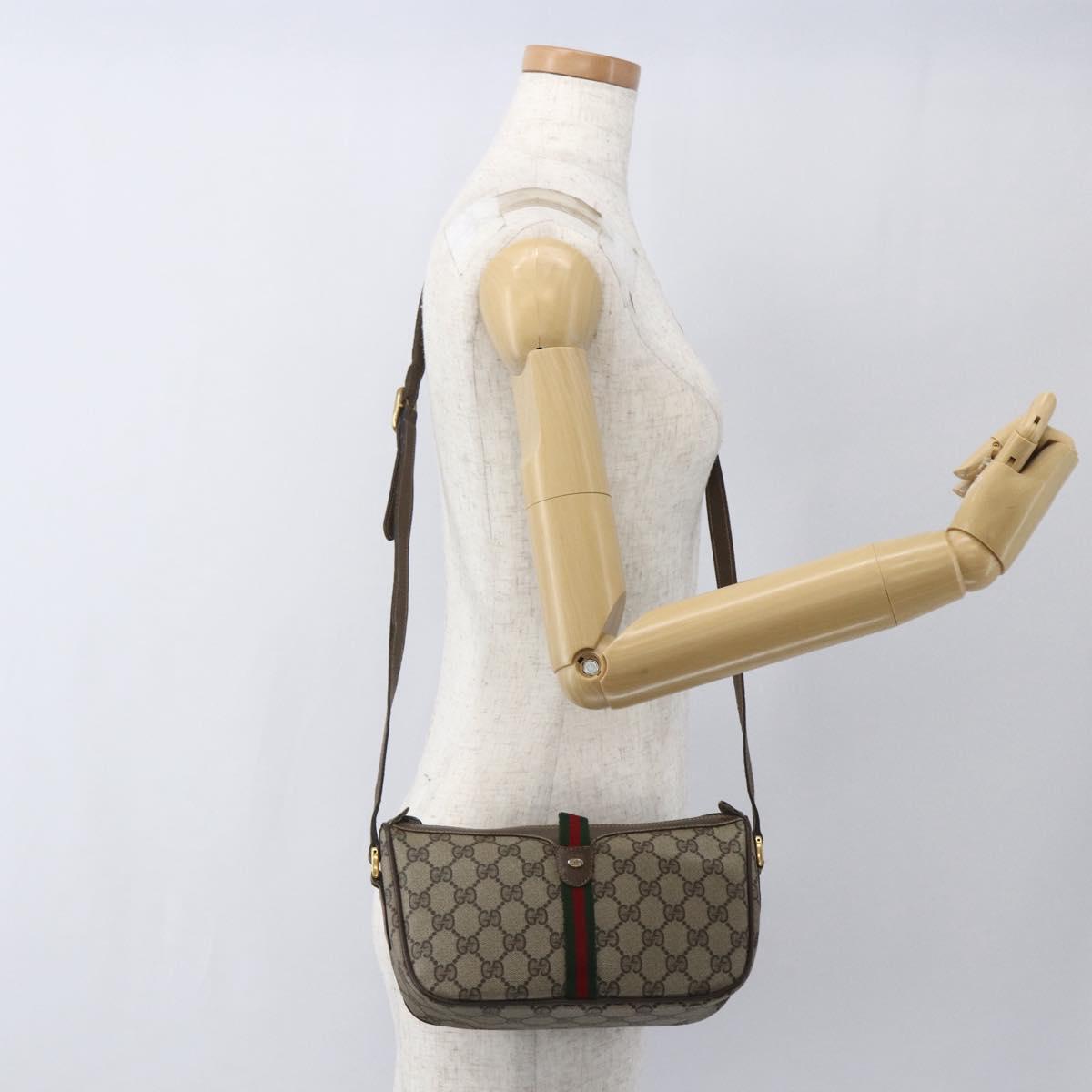GUCCI GG Supreme Web Sherry Line Bag PVC Beige Gold 89 02 054 Auth 157528