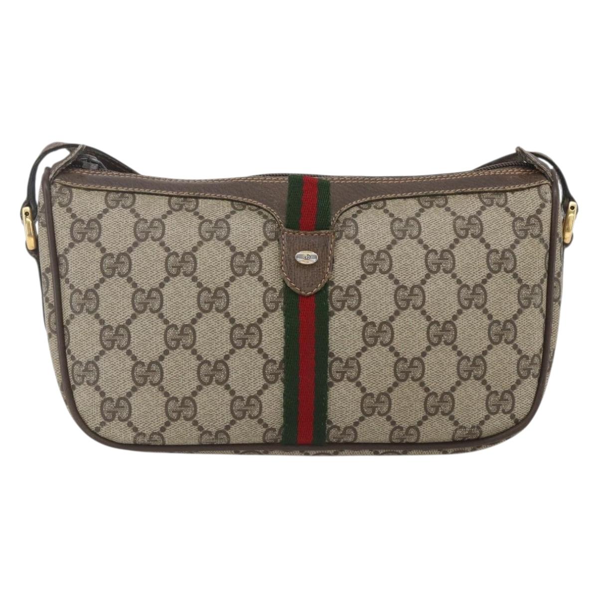 GUCCI GG Supreme Web Sherry Line Bag PVC Beige Gold 89 02 054 Auth 157528