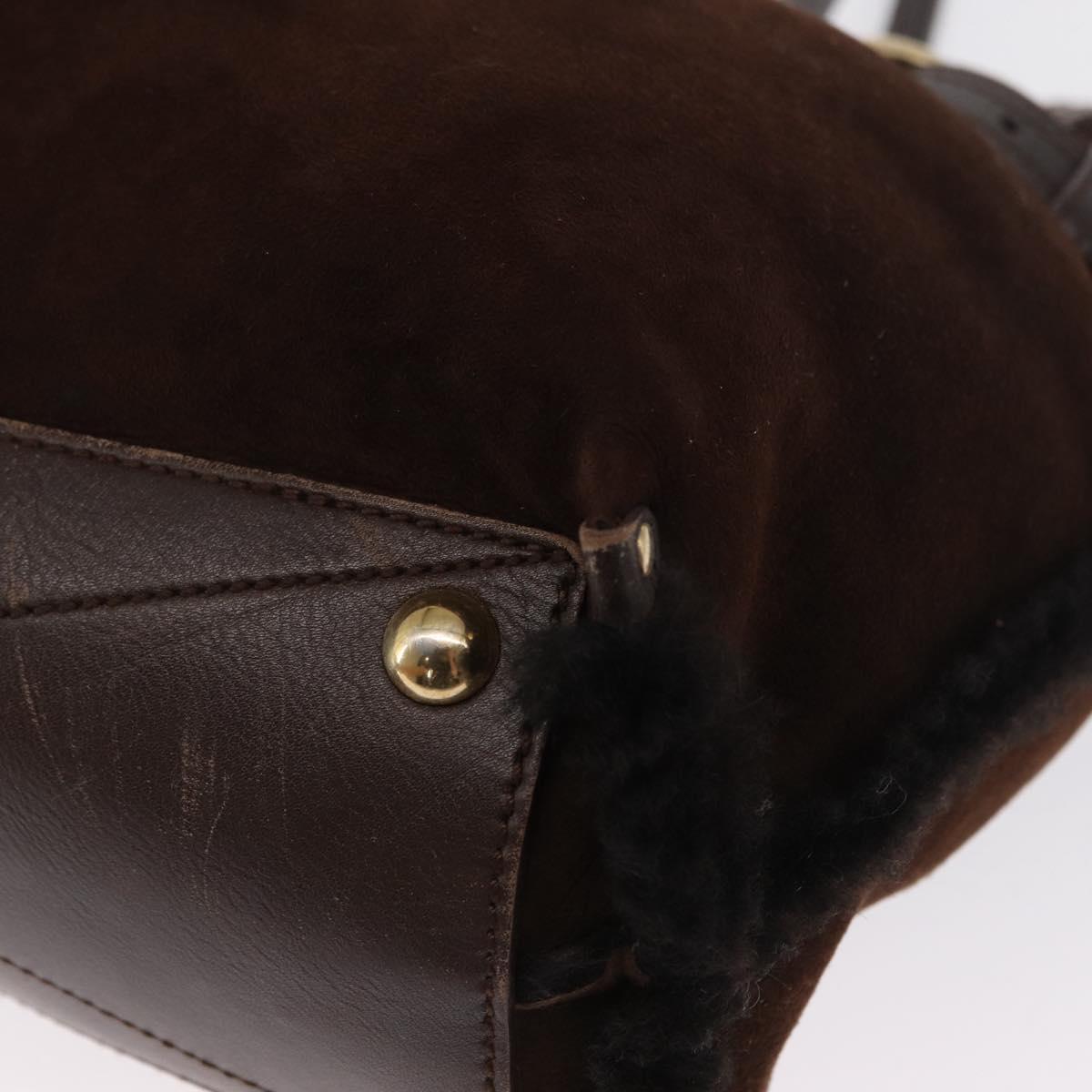 Salvatore Ferragamo Gancini Hand Bag Suede Brown Gold Auth 157530
