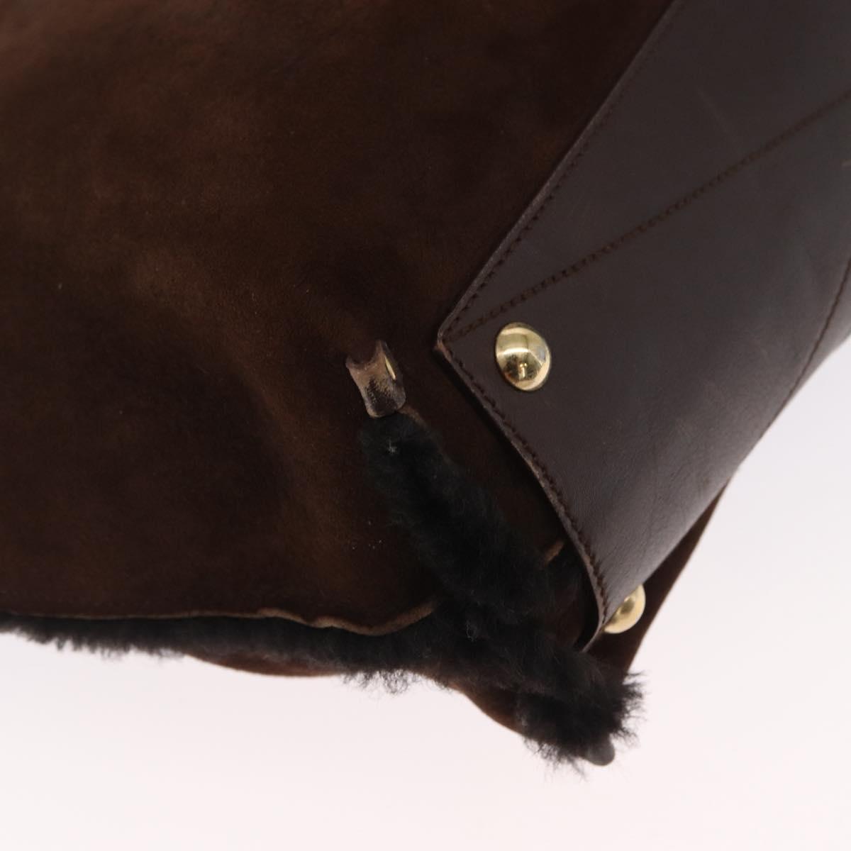 Salvatore Ferragamo Gancini Hand Bag Suede Brown Gold Auth 157530