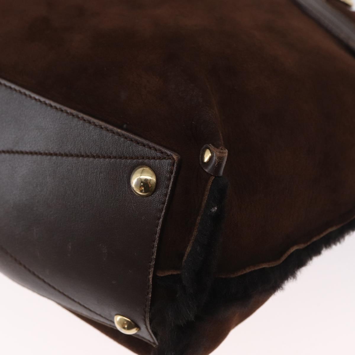 Salvatore Ferragamo Gancini Hand Bag Suede Brown Gold Auth 157530
