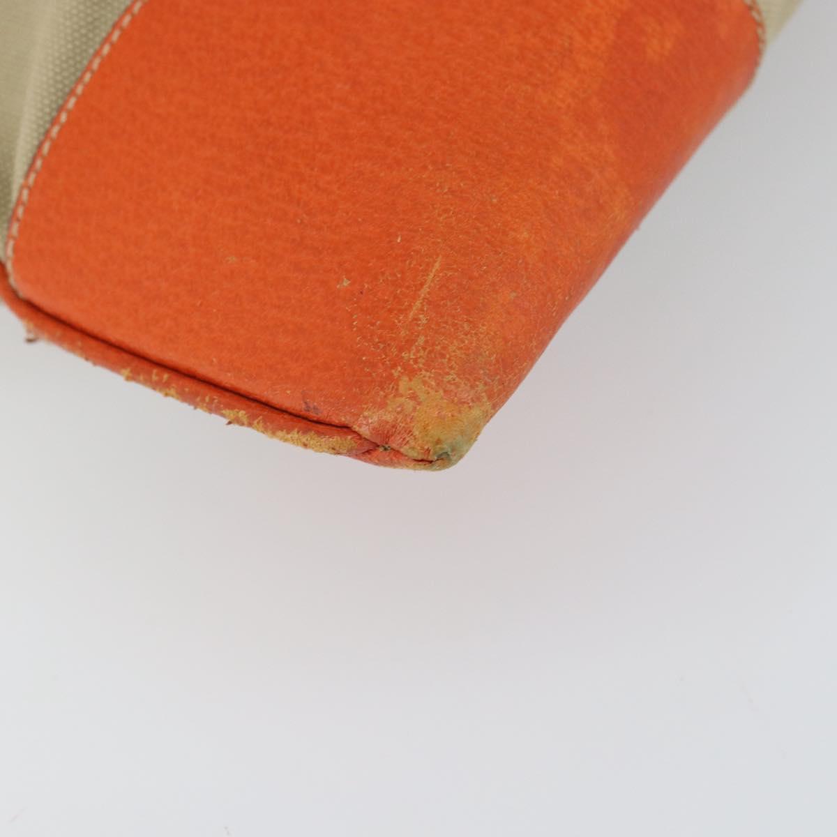 PRADA Hand Bag Canvas Beige Silver Auth 157531