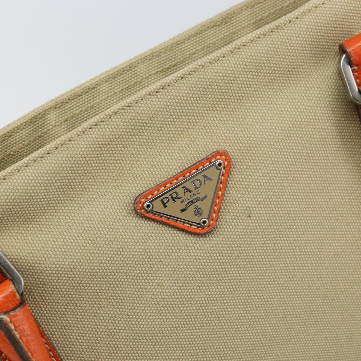 PRADA Hand Bag Canvas Beige Silver Auth 157531