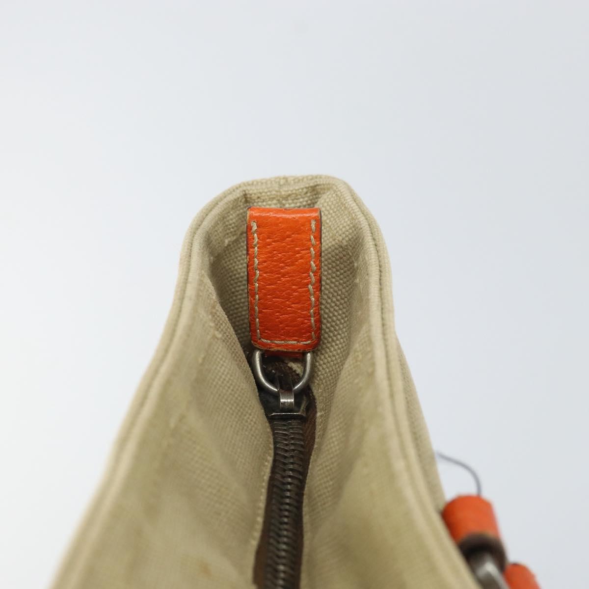 PRADA Hand Bag Canvas Beige Silver Auth 157531