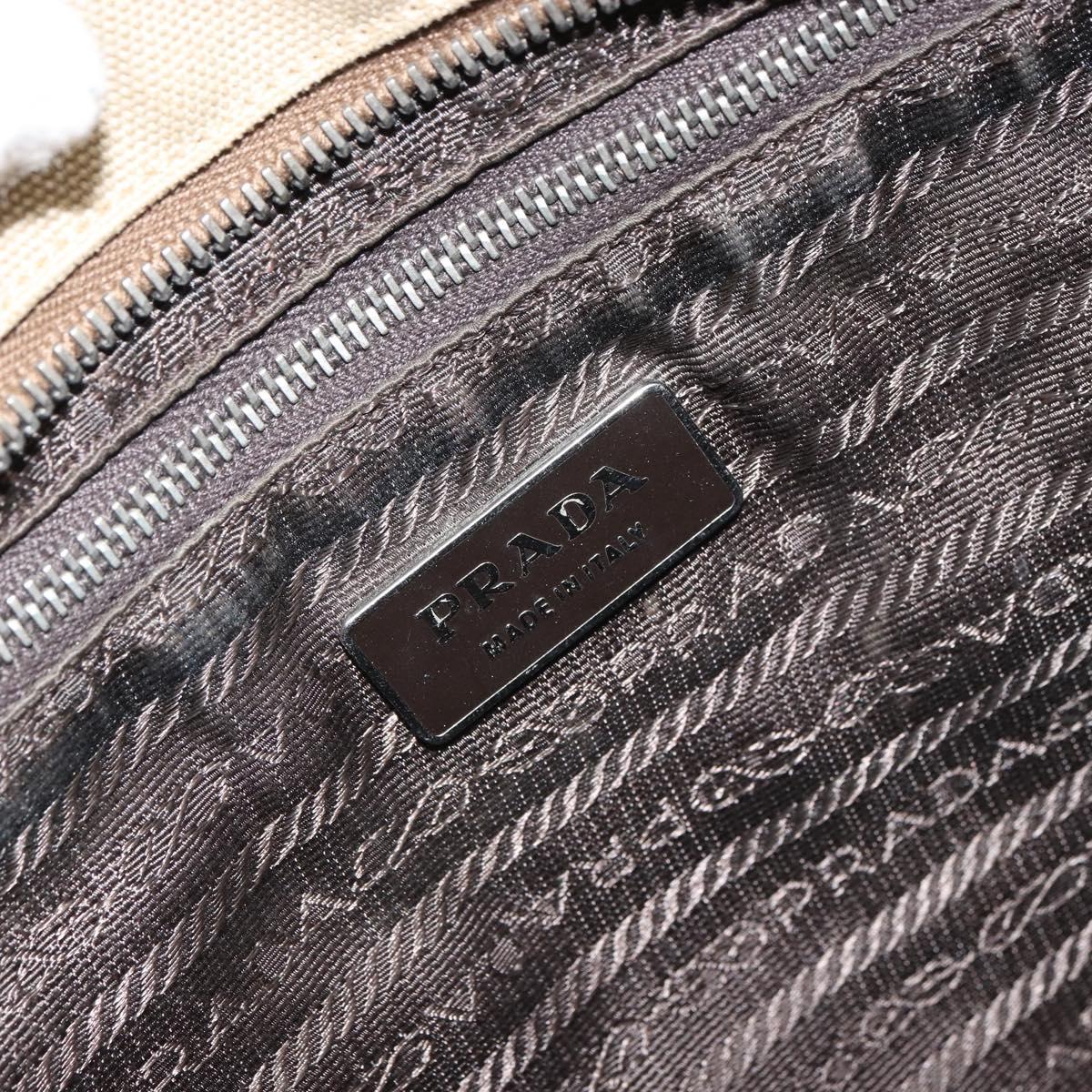PRADA Hand Bag Canvas Beige Silver Auth 157531